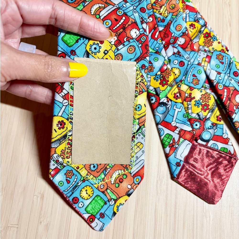 Handmade! Colorful Networking Robot Pattern Tie - Picture 2 of 4